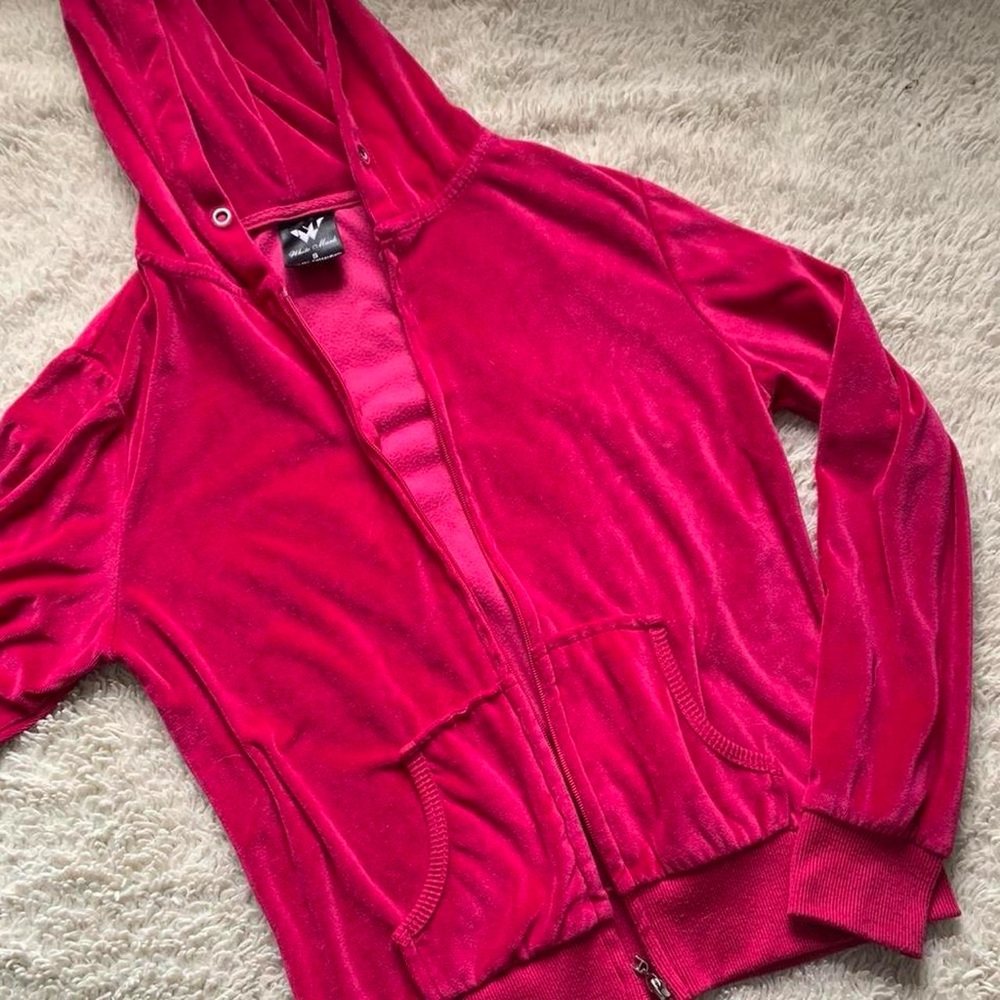 Pink crushed velvet zip up hoodie sweatshirt